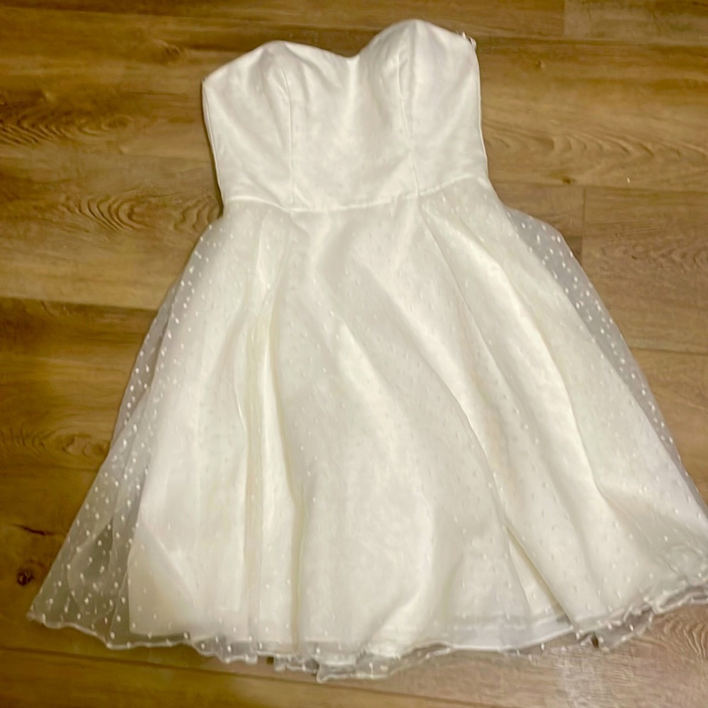 Strapless Swiss Dot Wedding Evening Gown Prom Dress Gem